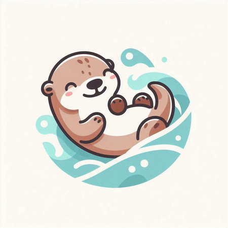 Cute cartoon baby otter in the sea. Vector illustration.のイラスト素材