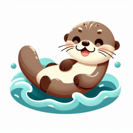Cute cartoon otter swimming in the sea. Vector illustration.のイラスト素材
