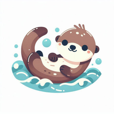 Cute cartoon baby otter swimming in the sea. Vector illustration.のイラスト素材