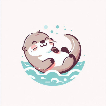 Cute little baby otter swimming in the sea. Vector illustration.のイラスト素材