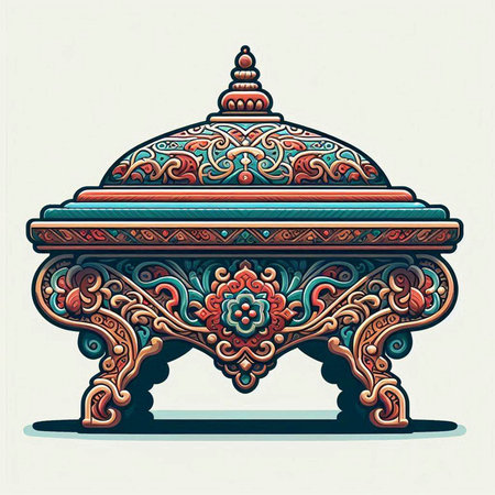 Porcelain table with oriental ornament. Vector illustration.のイラスト素材