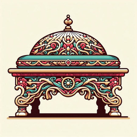 Vector illustration of a wooden bench with oriental pattern in vintage styleのイラスト素材