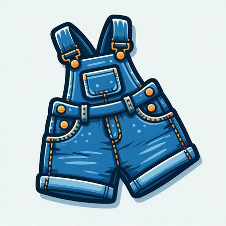 Denim shorts. Vector illustration of jeans shorts with suspenders.のイラスト素材