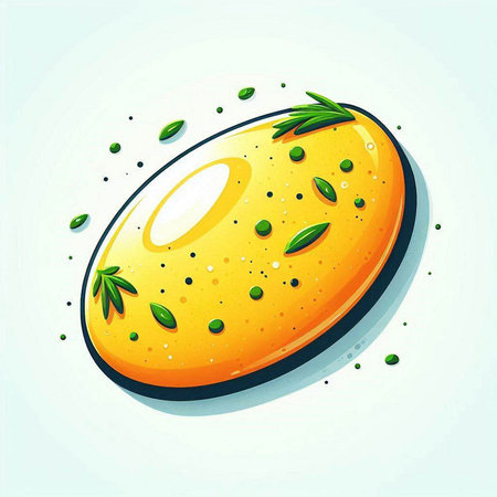 Illustration of a slice of potato with green leaves on a light backgroundのイラスト素材