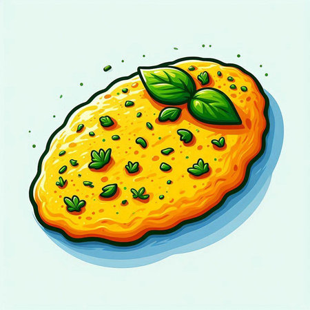 Illustration of a slice of pizza with basil on a white backgroundのイラスト素材