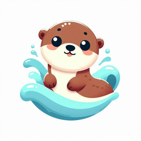 Cute cartoon otter swimming in the sea. Vector illustration.のイラスト素材