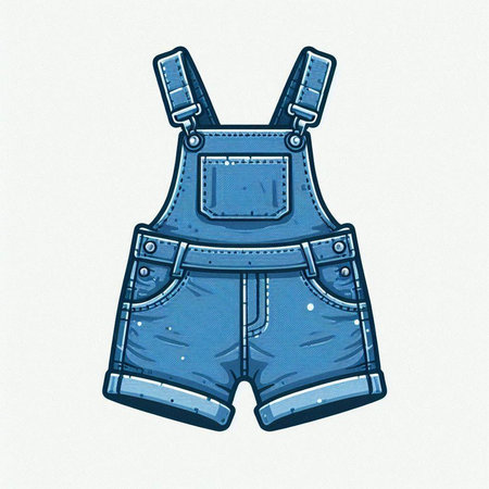 Denim shorts with suspenders on white background. Vector illustration.のイラスト素材