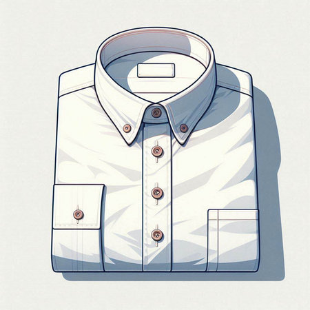 Illustration of a white men's shirt with buttons on a white backgroundのイラスト素材