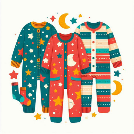 Vector illustration of winter pajamas with stars and moon on white backgroundのイラスト素材