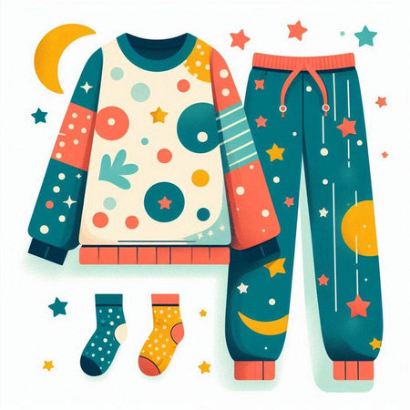 Children's clothes, pajamas and socks. Vector illustration.のイラスト素材