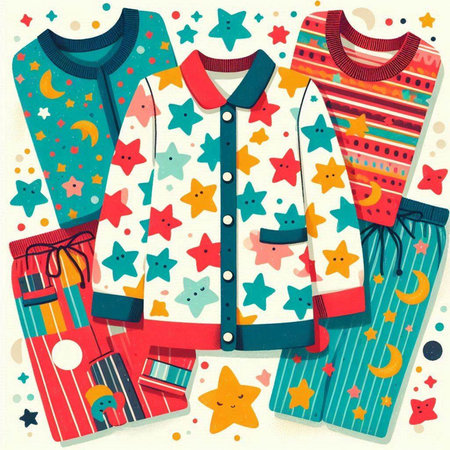 Vector illustration of a set of children's clothes. Colorful clothes.のイラスト素材