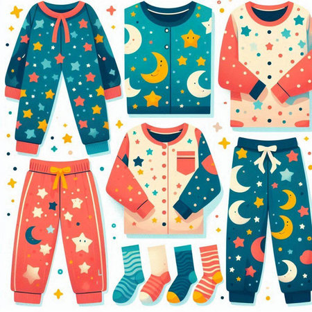 Set of children's pajamas and sleepwear. Vector illustrationのイラスト素材