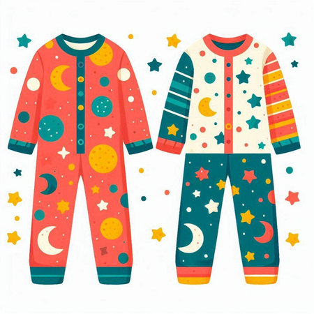 Children's pajamas with stars and moon. Vector illustration.のイラスト素材