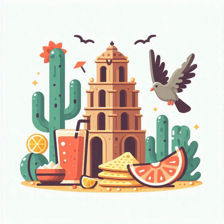 Cinco de mayo vector illustration in flat design style. Mexican culture.のイラスト素材