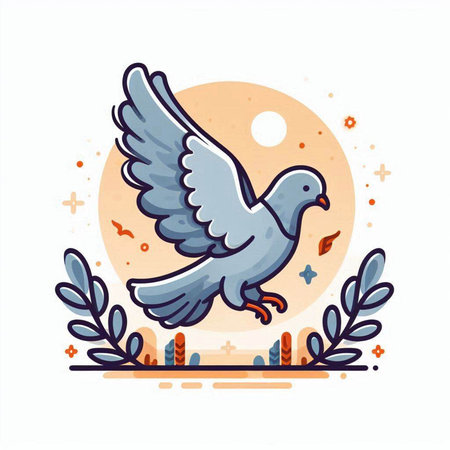 Pigeon flying in the air. Vector illustration in flat style.のイラスト素材
