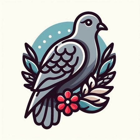 Pigeon with flowers. Vector illustration in doodle style.のイラスト素材