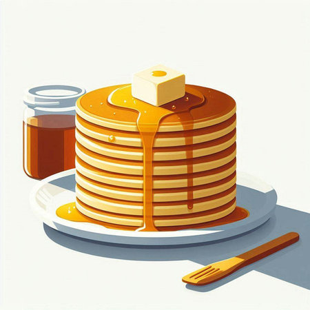 Pancakes with honey and butter on a plate. Vector illustration.のイラスト素材
