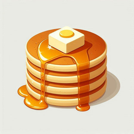 Illustration of a stack of pancakes with honey on a white backgroundのイラスト素材