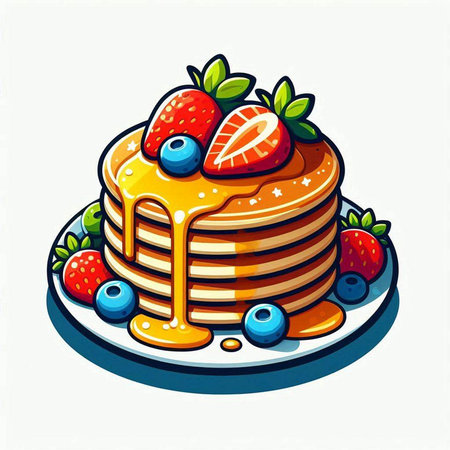 Pancakes with fresh berries and maple syrup. Vector illustration.のイラスト素材