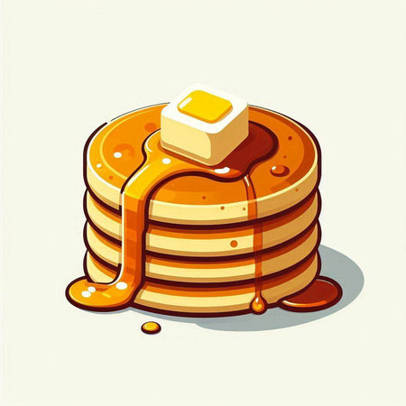 Illustration of a stack of pancakes with syrup on a white backgroundのイラスト素材