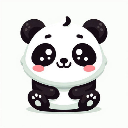 Cute cartoon panda sitting on a white background. Vector illustration.のイラスト素材