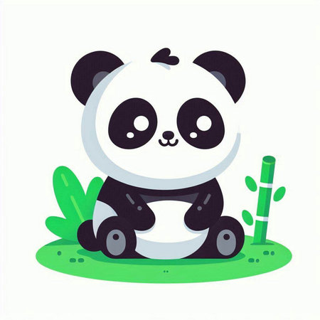 Cute cartoon panda sitting on the grass. Vector illustration.のイラスト素材