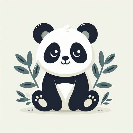 Cute panda sitting on the green leaves. Vector illustration.のイラスト素材