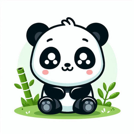 Cute panda sitting on the grass. Vector cartoon illustration.のイラスト素材