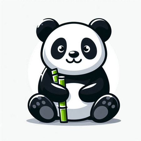 Cute cartoon panda sitting and holding bamboo. Vector illustration.のイラスト素材