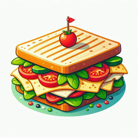 Sandwich with tomato and cheese. Vector illustration isolated on white background.のイラスト素材