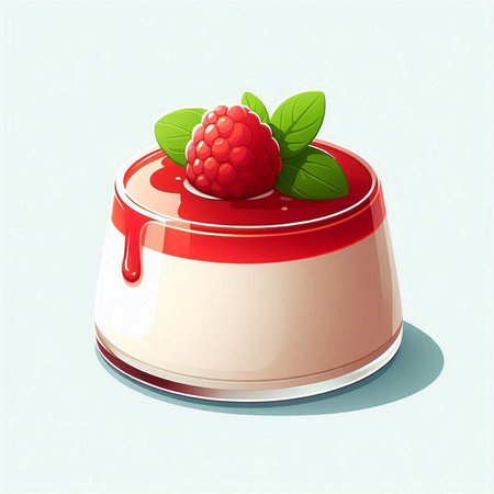 Panna cotta with raspberries and mint. Vector illustration.のイラスト素材
