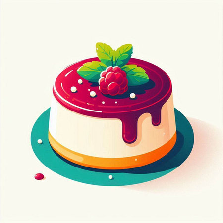 Cheesecake with raspberries and mint. Vector illustration.のイラスト素材