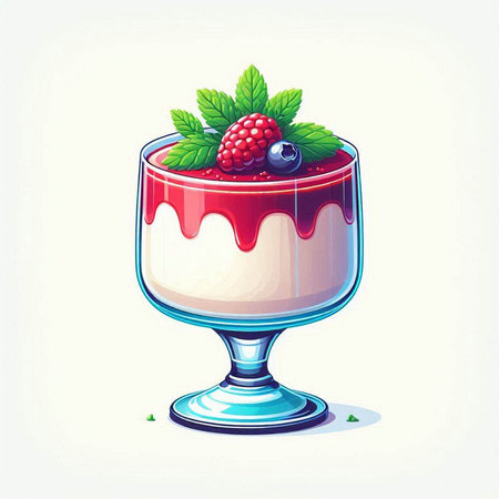 Dessert in a glass with berries and cream. Vector illustration.のイラスト素材