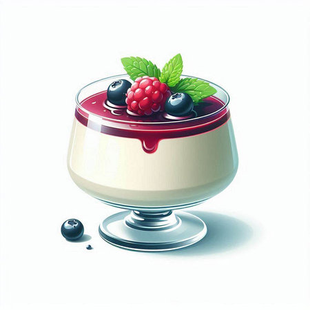 illustration of a yogurt with fresh berries in a glass on a white backgroundのイラスト素材