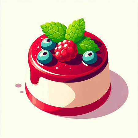 Illustration of a piece of cake with berries on a white backgroundのイラスト素材