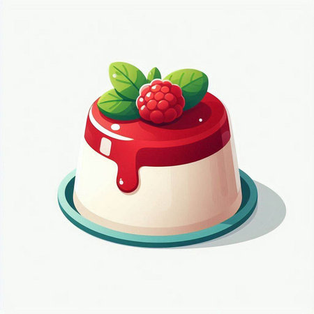 vector illustration of a panna cotta with fresh raspberriesのイラスト素材