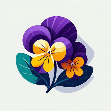 Colorful pansy flower with leaves on white background. Vector illustration.のイラスト素材
