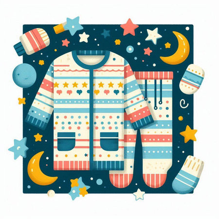 Cute winter card with clothes. Vector illustration in flat style.のイラスト素材