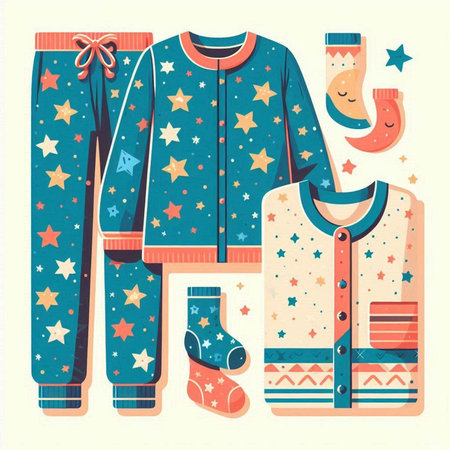Vector illustration of pajamas with stars and socks in retro styleのイラスト素材