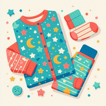 Vector illustration of children's clothes in a flat style. Vector illustration.のイラスト素材