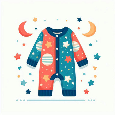 Baby pajama with stars and crescent moon. Vector illustration.のイラスト素材