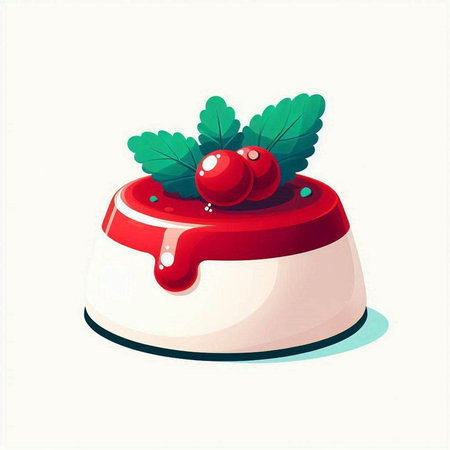 Illustration of a christmas pudding with cranberries and mint leavesのイラスト素材