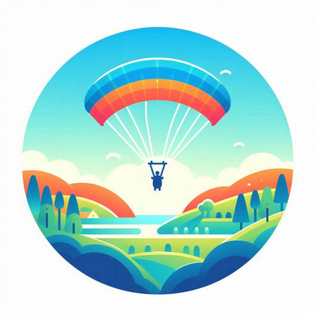 Paraglider flying in the sky. Flat vector illustration.のイラスト素材