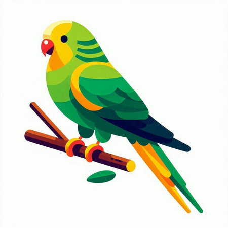 green parrot isolated on white background. flat style. vector illustrationのイラスト素材