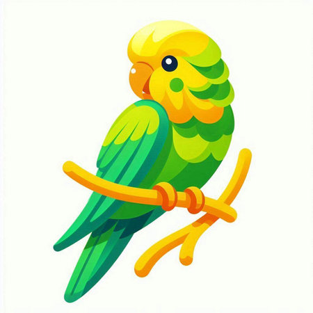 Cute green parrot isolated on white background. Vector illustration.のイラスト素材