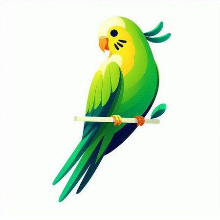 Green parrot on a white background. Vector illustration. Flat style.のイラスト素材