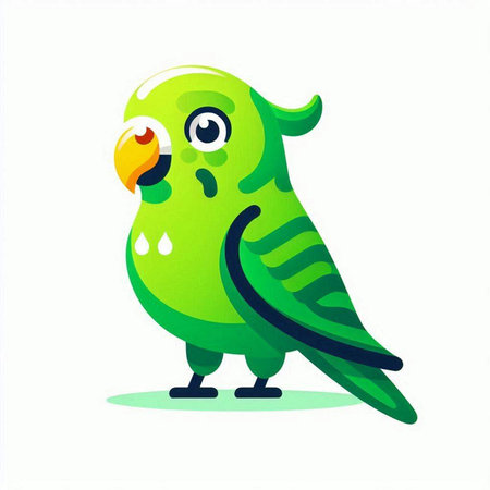 Green cute parrot isolated on white background. Vector cartoon illustration.のイラスト素材