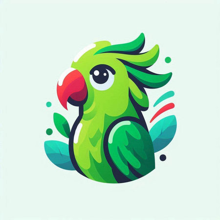 Parrot vector illustration. Cute cartoon parrot with green feathers.のイラスト素材