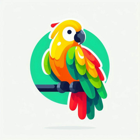 Colorful parrot on a branch. Vector illustration in flat styleのイラスト素材