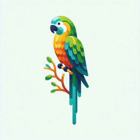 Colorful parrot on a branch. Vector illustration in flat styleのイラスト素材